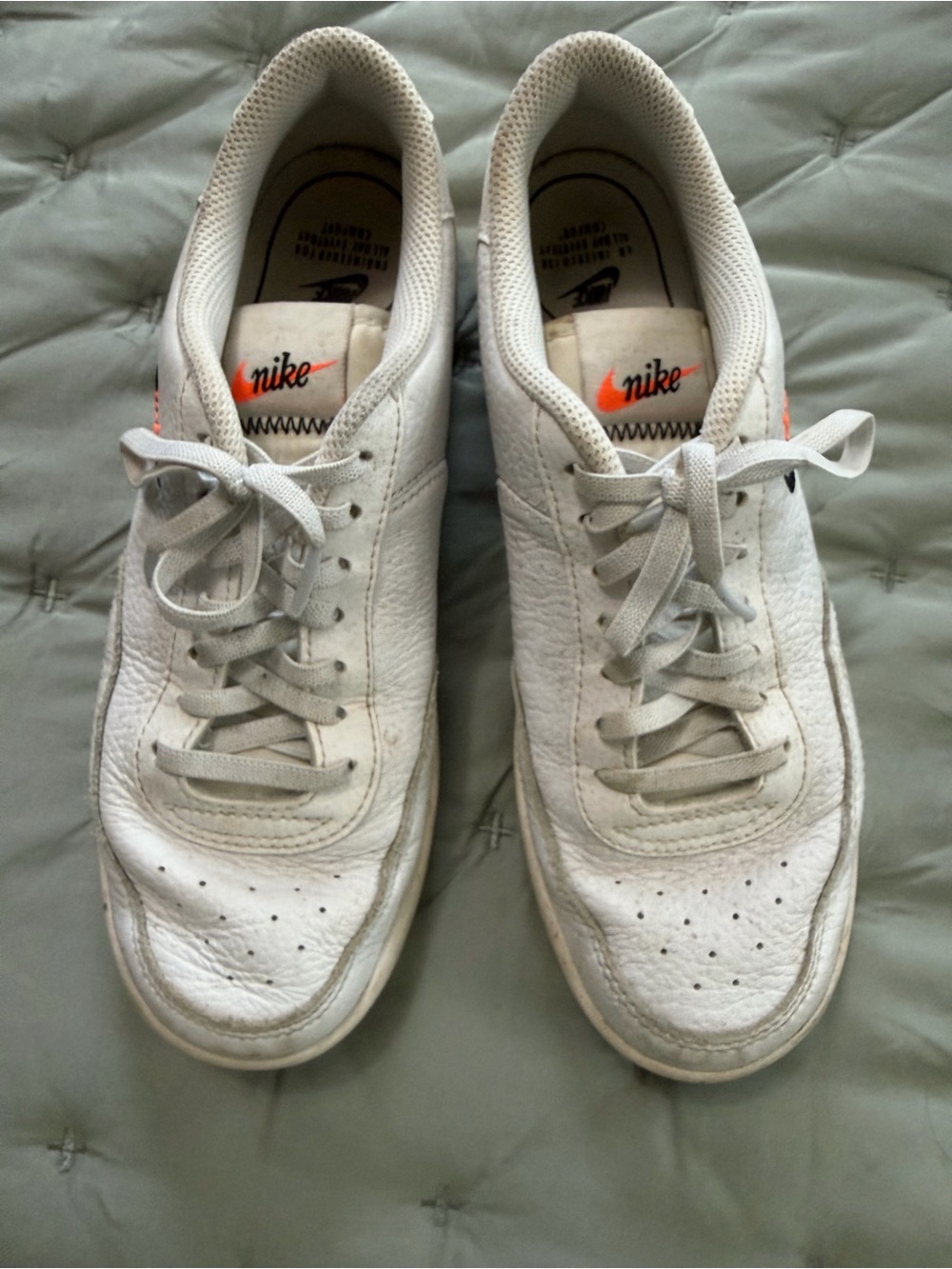 Nike White Leather Low-Top Sneakers with Orange Swoosh